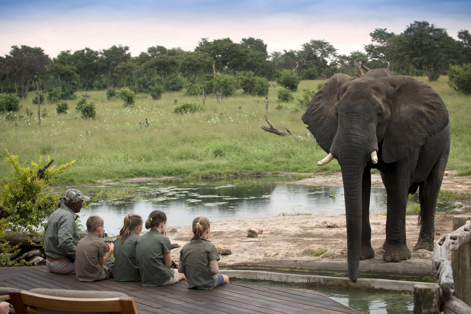 Kids und Elefant beim Somalisa Acacia Camp