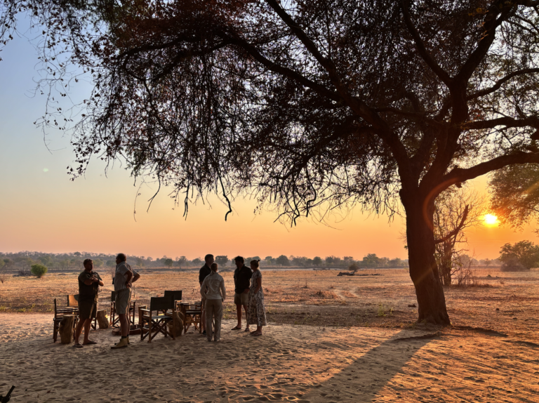 North Luangwa Kutandala Camp Pause beim Sonnenuntergang unter einem Baum